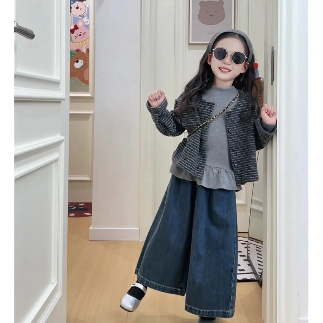 女童秋装女宝韩系穿搭2025秋季新款儿童软糯打底衫开衫阔腿裤