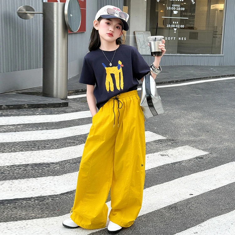 女童装短袖夏装阔腿裤套装时髦炸街2025新款中大童防蚊工装裤薄款