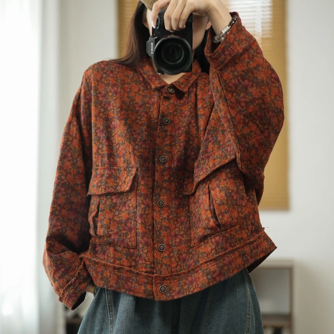 15233新款春秋休闲减龄印花宽松上衣外套