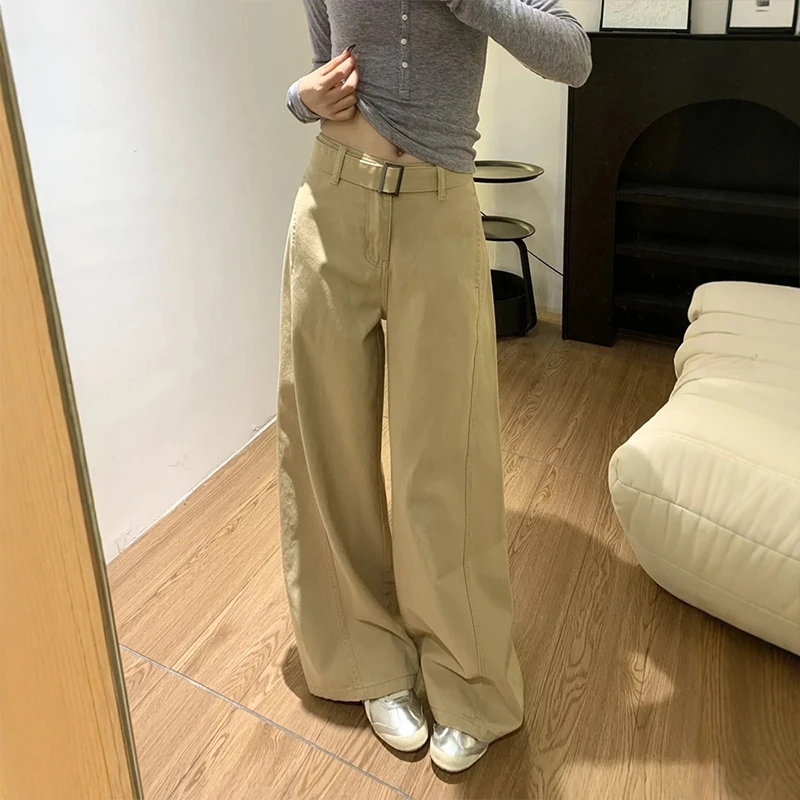 卡其阔腿牛仔裤女2025春秋新款高个子显瘦宽松垂感百搭直筒拖地裤