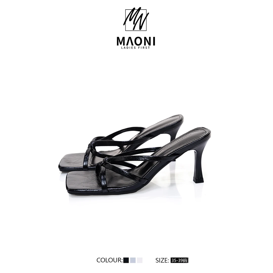 毛妮Peshe【瘦腿性感】时尚百搭外穿露趾方头细跟高跟鞋气质DX9179