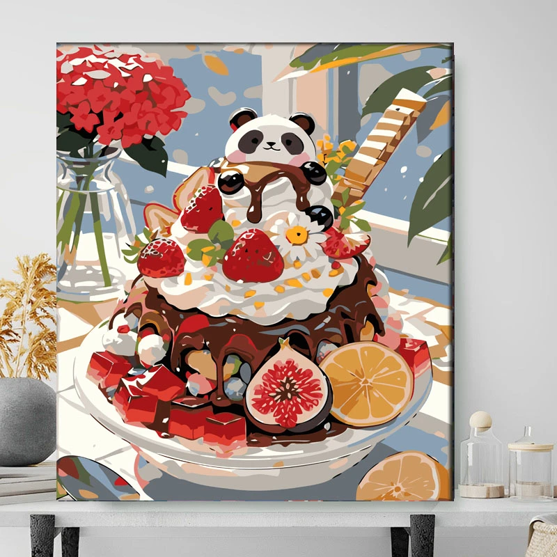 高品质夏日美食diy数字油画手工填色解压丙烯高质量数字油画