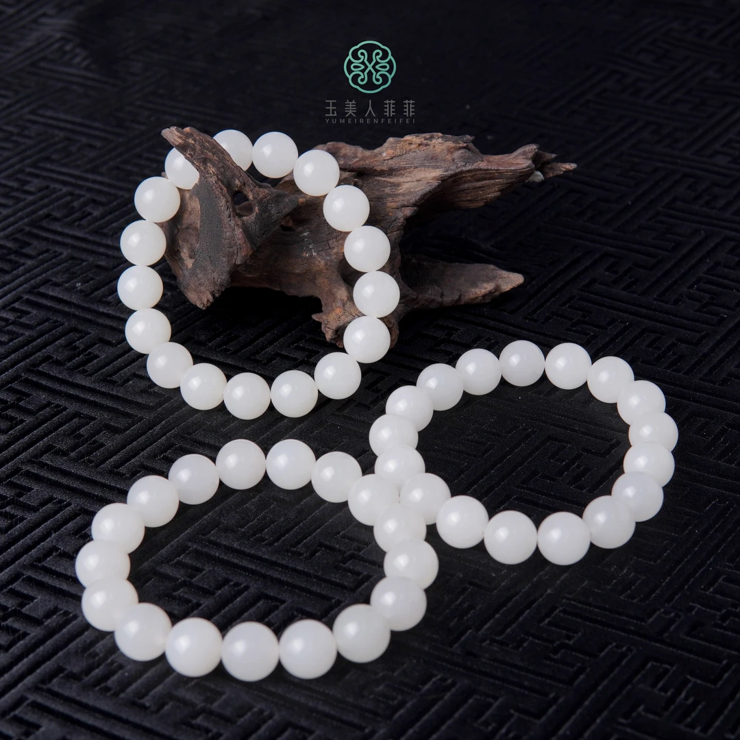 玉美人菲菲/和田玉单圈圆珠手串约12mm/多样性发一
