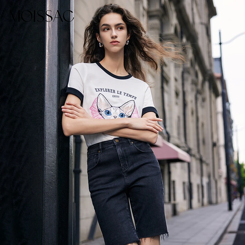 【达人专享】MOISSAC/摩萨克 秋时尚黑色弹力幂式穿搭牛仔骑行裤