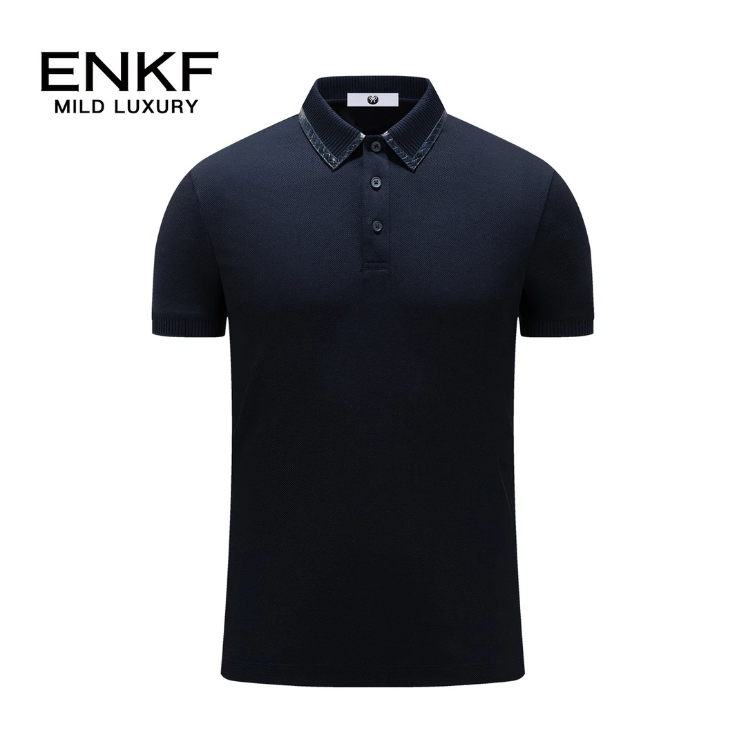 mengkoutou时尚夏季短袖男士运动翻领休闲休闲透气宝蓝色舒适柔软