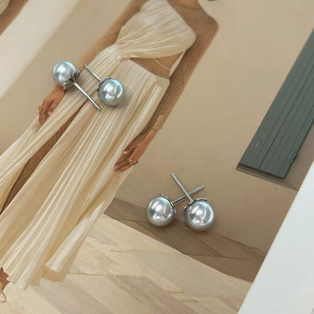 【莞莞专属】【银皇】正圆海水真多麻耳钉（多样性发货发一）RY8035