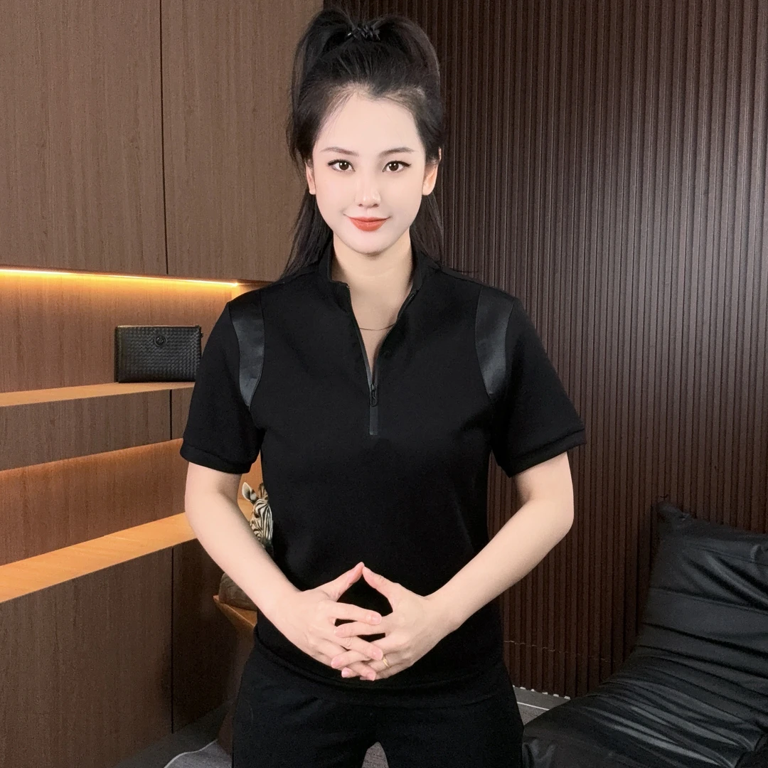 【超时速男装】夏季新品欧货立领链设计百搭段料拼接短袖上衣F298