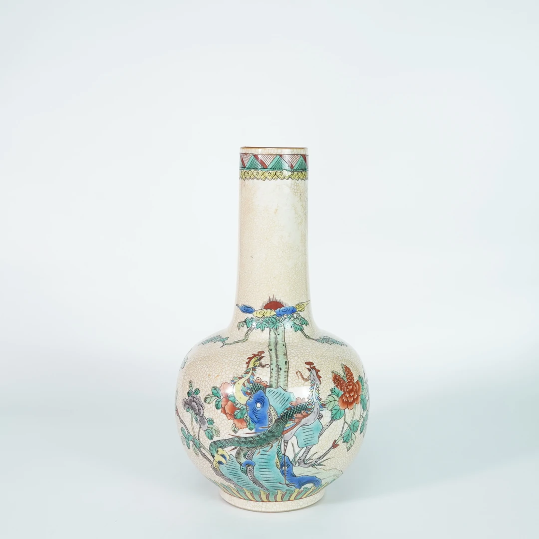 LABC251122001【十竹斋】清光绪凤穿花五彩天球瓶