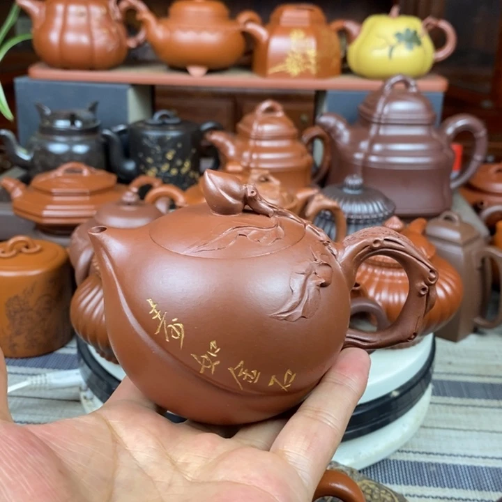 茶壶紫砂寿桃240CC原矿老紫泥特价