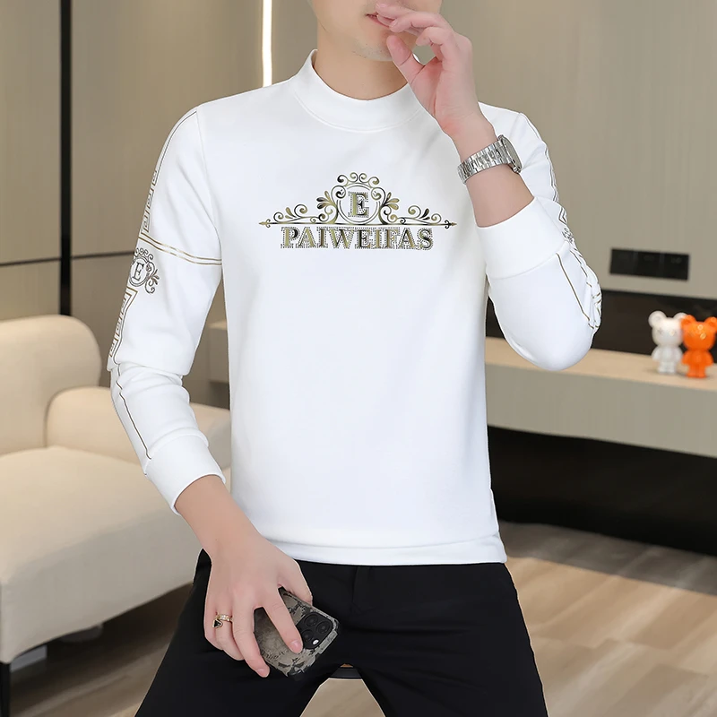 高档半高领加绒加厚卫衣男士秋冬保暖时尚T恤打底衫品质男装Y078