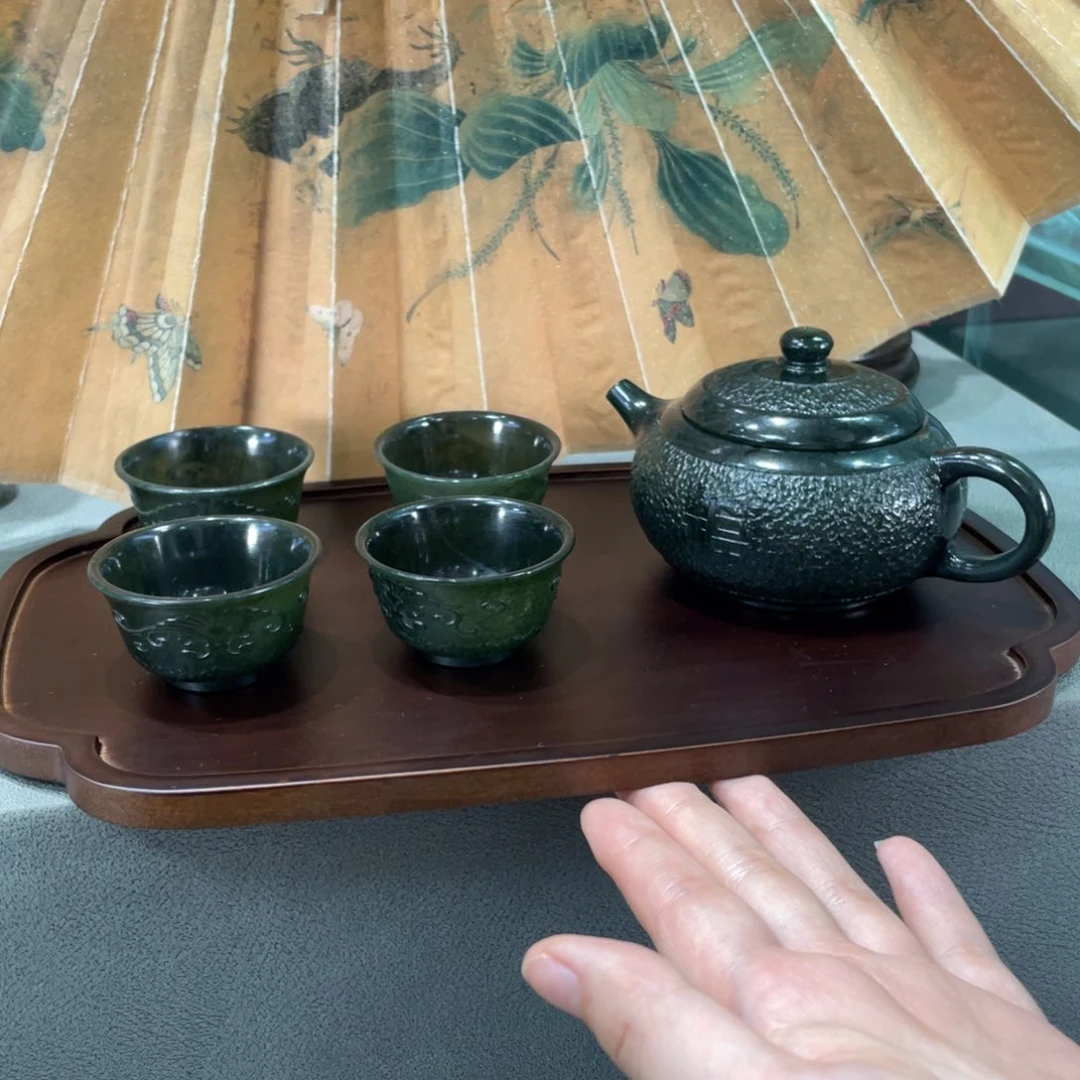 和田玉未镶嵌摆件和田玉茶壶 茶杯未镶嵌