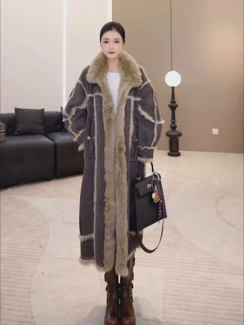 2025新款时尚百搭秋冬兔皮毛一体皮草外套 K1003-1