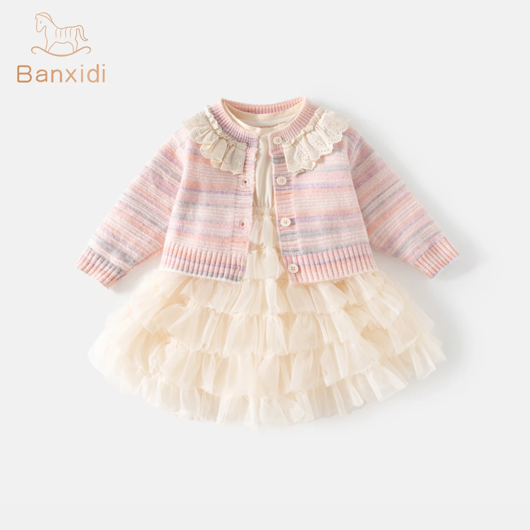 班喜迪女童连衣裙秋新款宝宝公主裙周岁礼服儿童开衫网纱裙子秋季