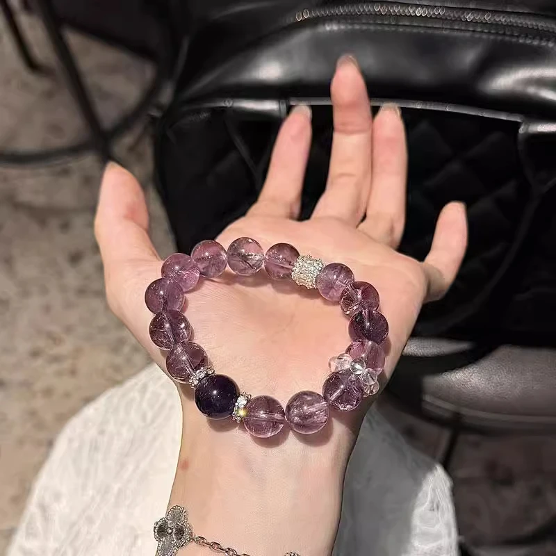 紫水晶转运珠手链天然紫水晶手链紫色水晶手串显白紫阿塞链女