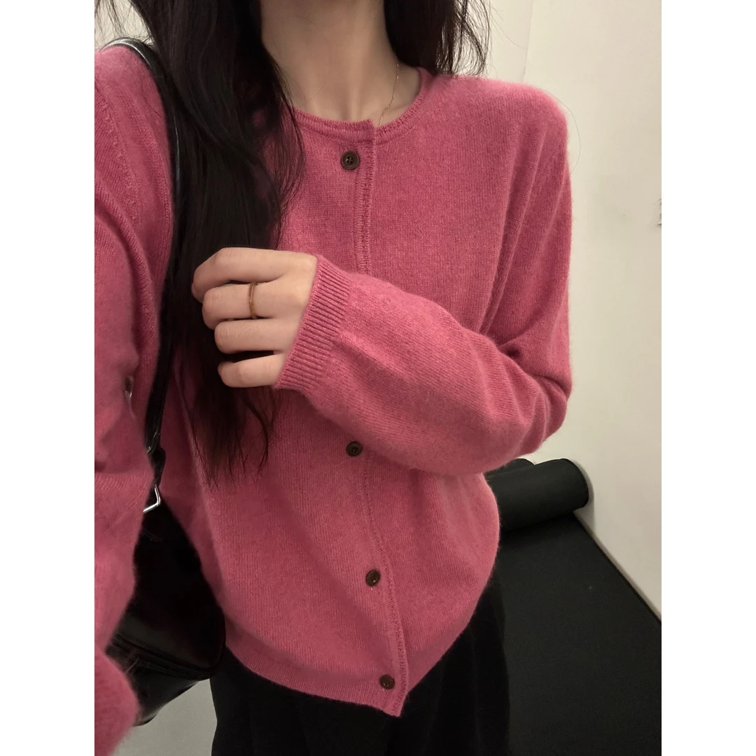 /树莓粉开衫/韩版纯色百搭显瘦软糯针织开衫 胸围53 衣长55 95318