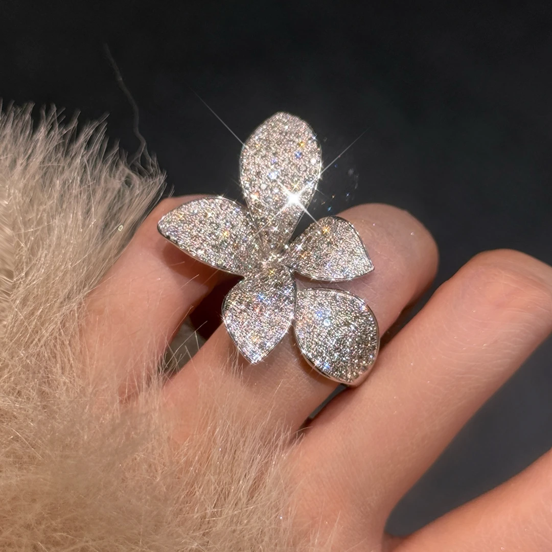 QANNA【超大号米兰花园】【满钻花朵】秘密花园豪华仙女钻石戒指AY