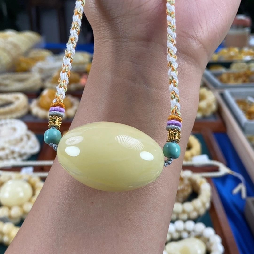 琥珀未镶嵌珠宝奇石白蜡枣珠锁骨链