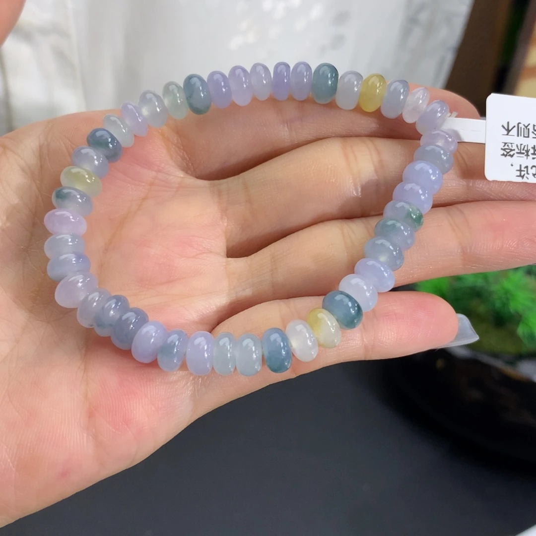 翡翠未镶嵌手串卡6.6-7冰胶马卡龙鼓珠手串
