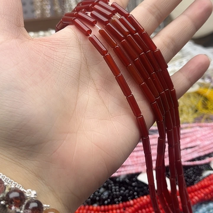 玛瑙/玉髓未镶嵌珠宝半成品一条4/13mm左右红玛瑙管珠