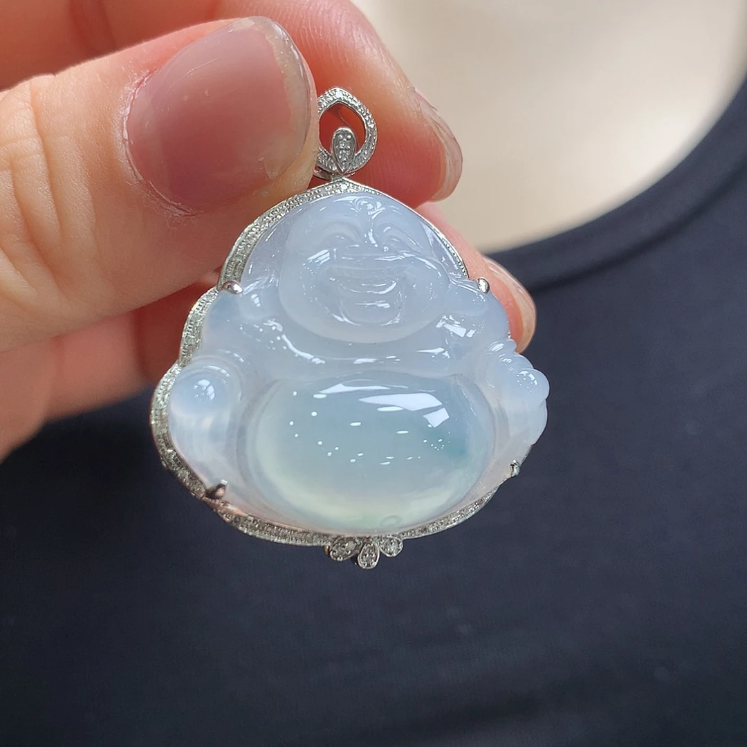 翡翠18K金镶嵌颈饰佛公