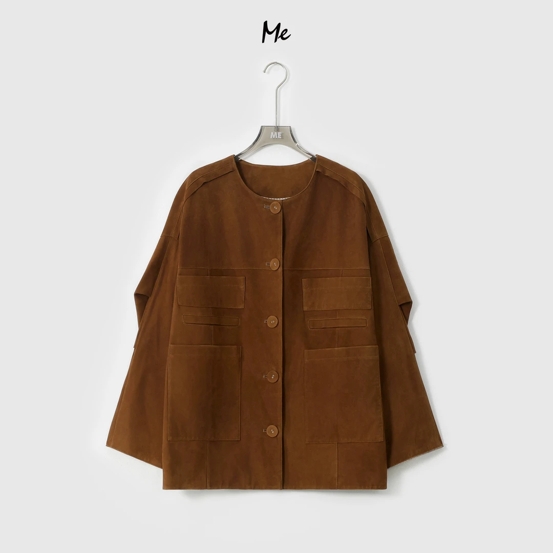 ME【小皮气】北纬37°羊反绒OS廓形显瘦时尚百搭一手长皮衣MESA0417