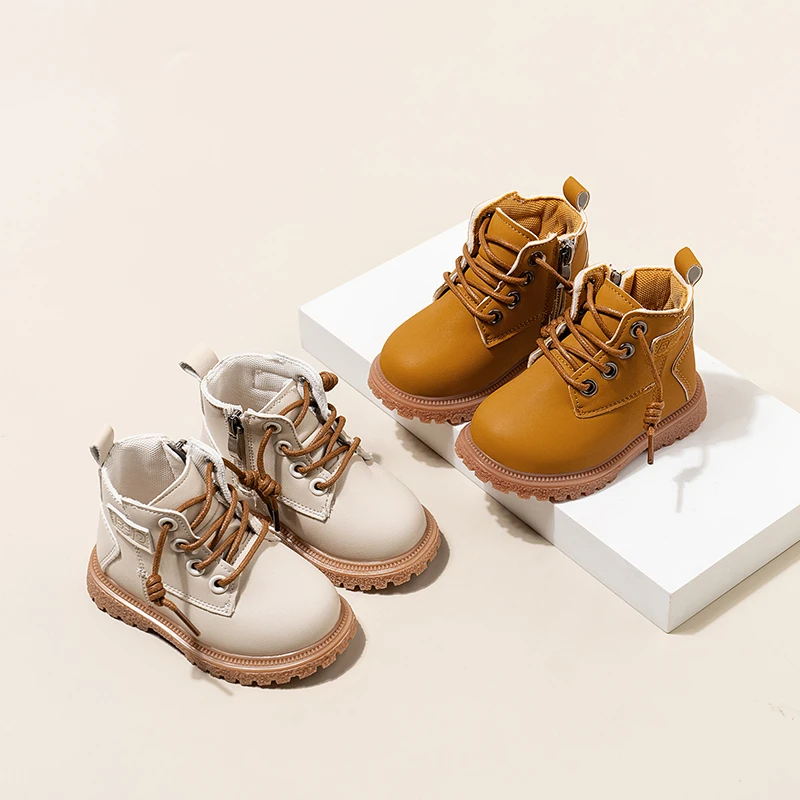 2025新款春秋儿童软底鞋宝宝马丁靴男童黄色英伦风格短靴女童短靴