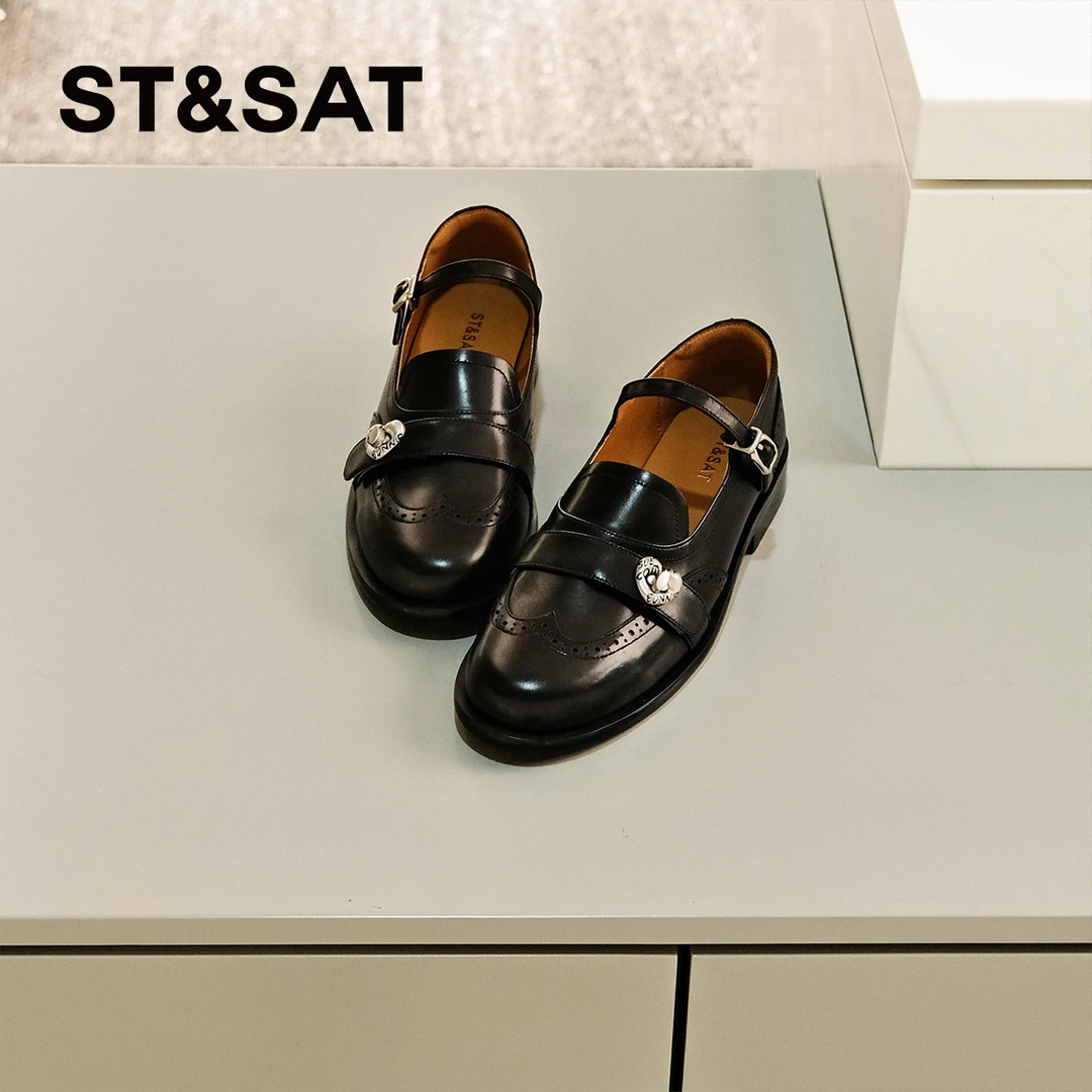 星期六女鞋夏季2025新款英伦风真皮厚底黑色上班族百搭软底小皮鞋