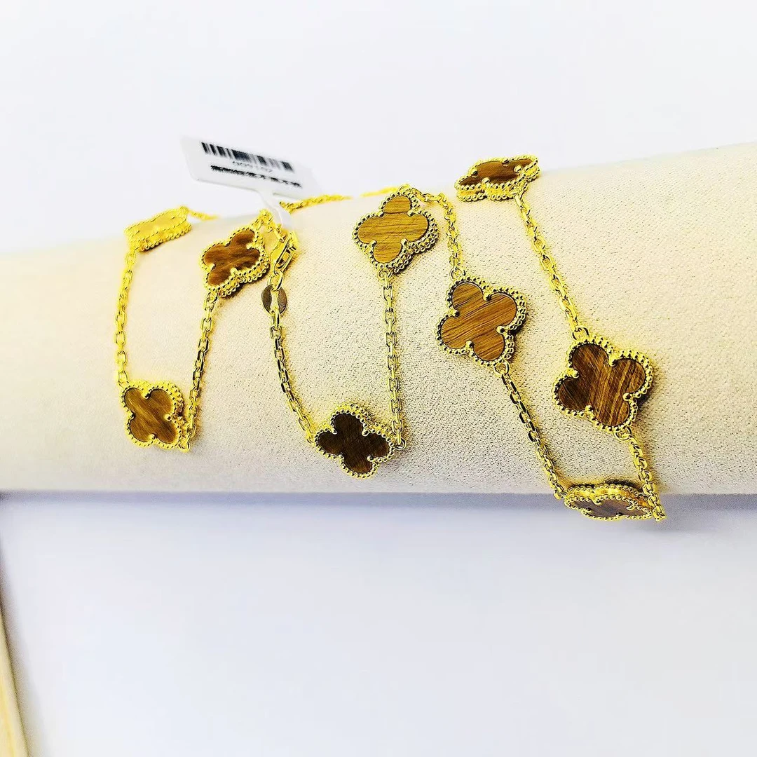 《云聚川珠宝》足金999 真5G 虎眼四叶草镶嵌虎眼石十花套链 精选