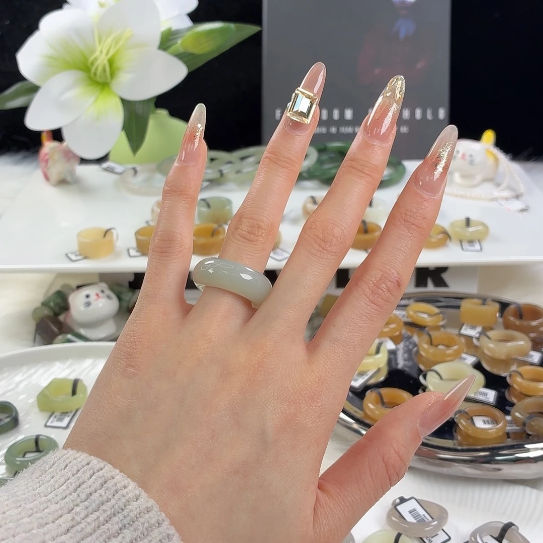 和田玉未镶嵌戒指j18奶蓝石文甜甜圈16.2