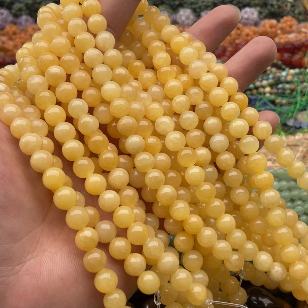 玛瑙/玉髓未镶嵌珠宝半成品三条装卡8mm缅黄玉圆珠