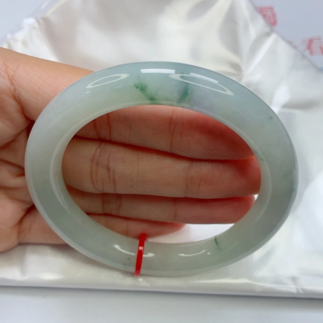 未镶嵌手镯翡翠老坑55圈胶润飘绿花淡紫韵014