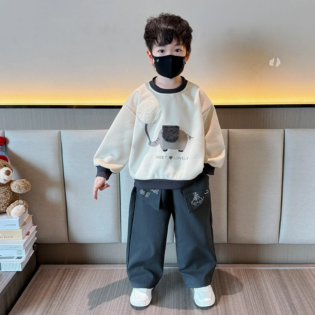 男童卫衣套装春秋季2025新款男宝宝帅气时髦上衣卡通休闲韩版童装