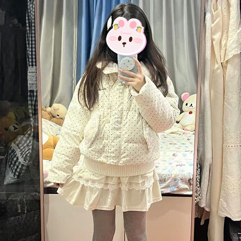 甜美可爱波点立领棉服女2025冬季新款韩版加厚保暖宽松显瘦棉衣潮