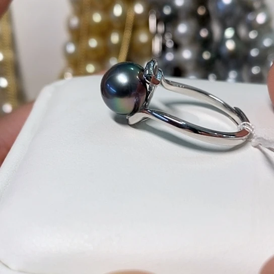 海水珍珠戒指银S925镶嵌9-10