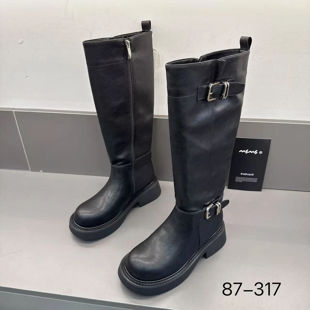 玛莎玛索秋冬新款加绒长筒靴87-317时尚百搭休闲二棉女鞋女靴