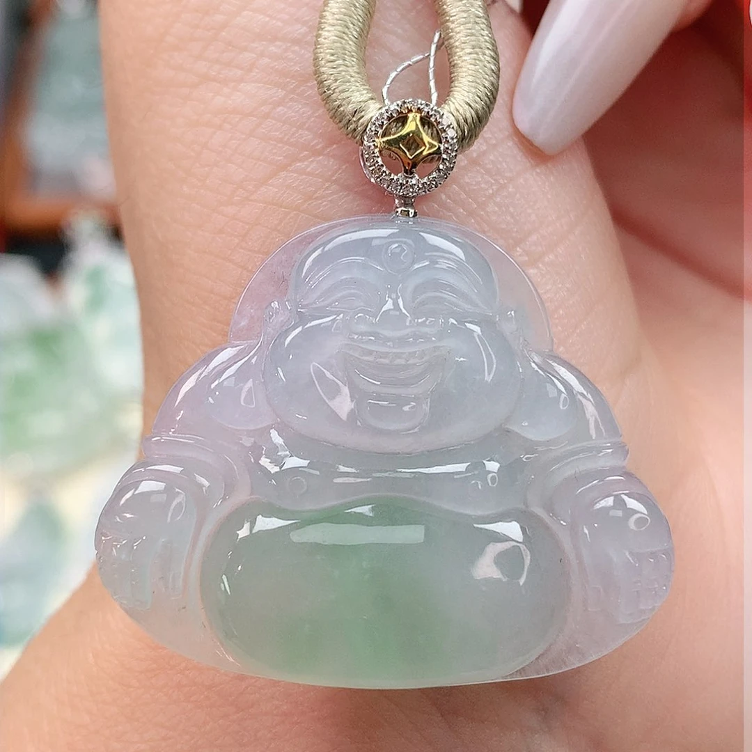 颈饰18K金镶嵌翡翠佛公