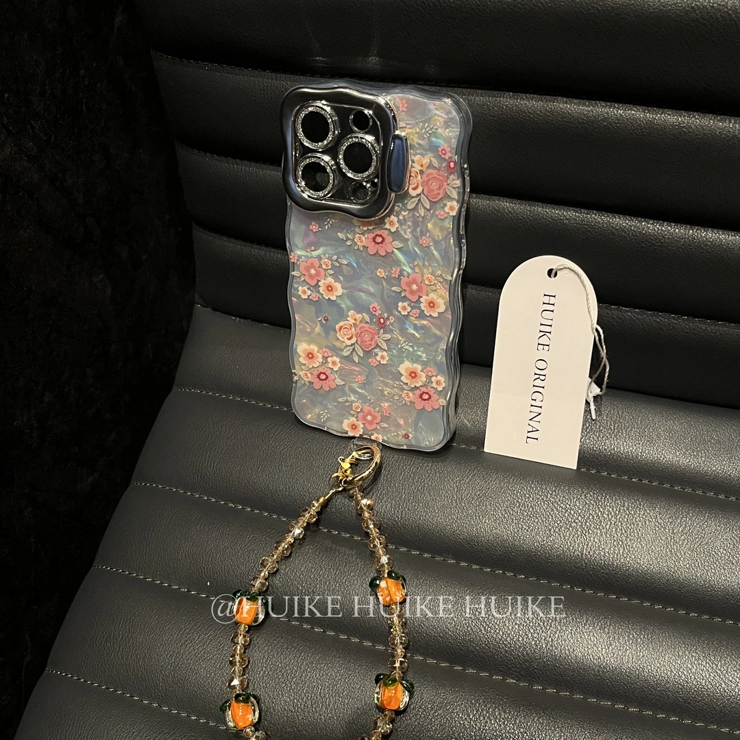 气质花朵散热贝壳纹支架适用苹果16手机壳iphone15/14/13promax薄