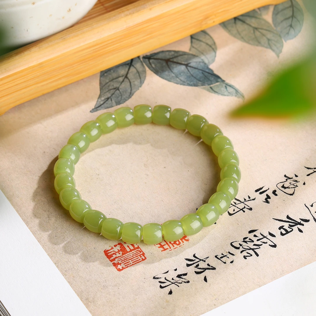 新疆且末和田玉黄口直切7*8mm手串