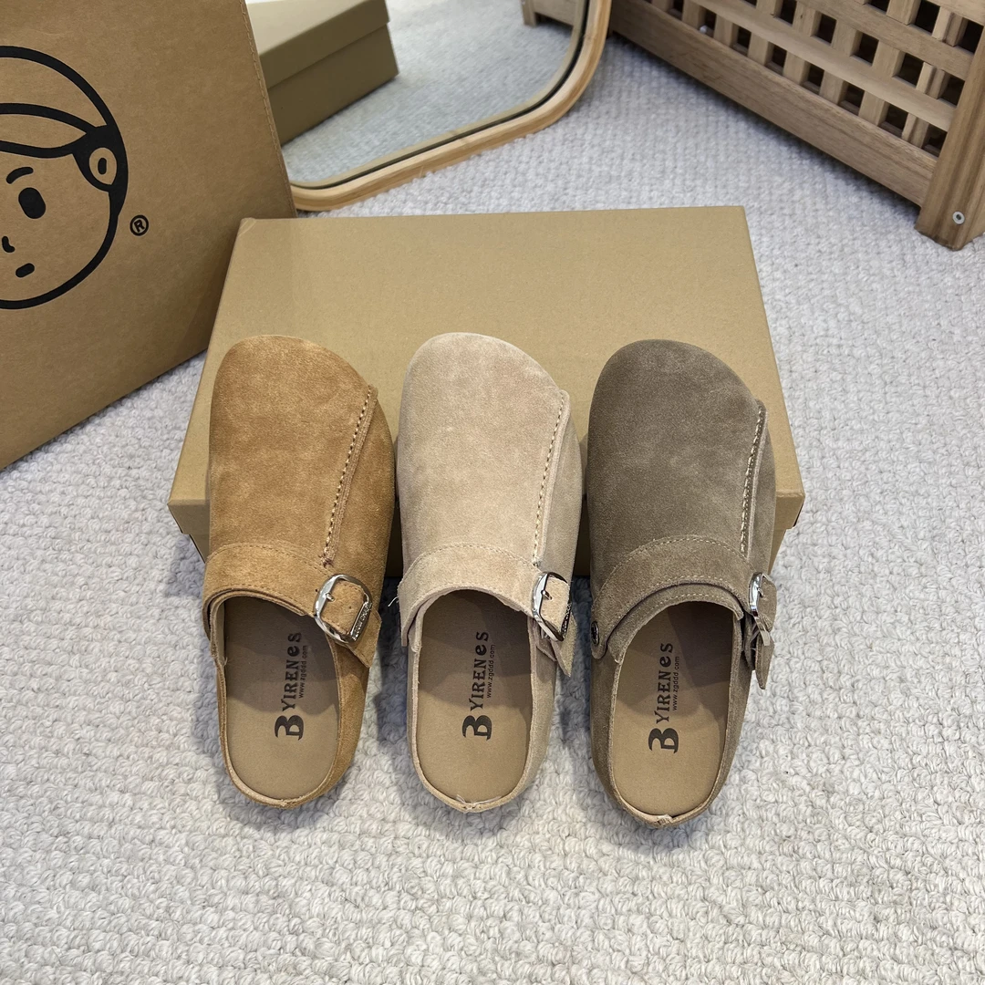 新款春季百搭舒适牛皮勃肯包头半拖时尚两穿勃肯女鞋