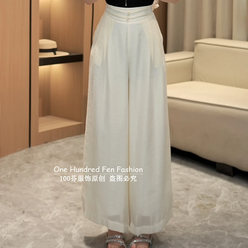 国风设计感气质阔腿裤薄款高腰显瘦宽松垂感休闲裙裤