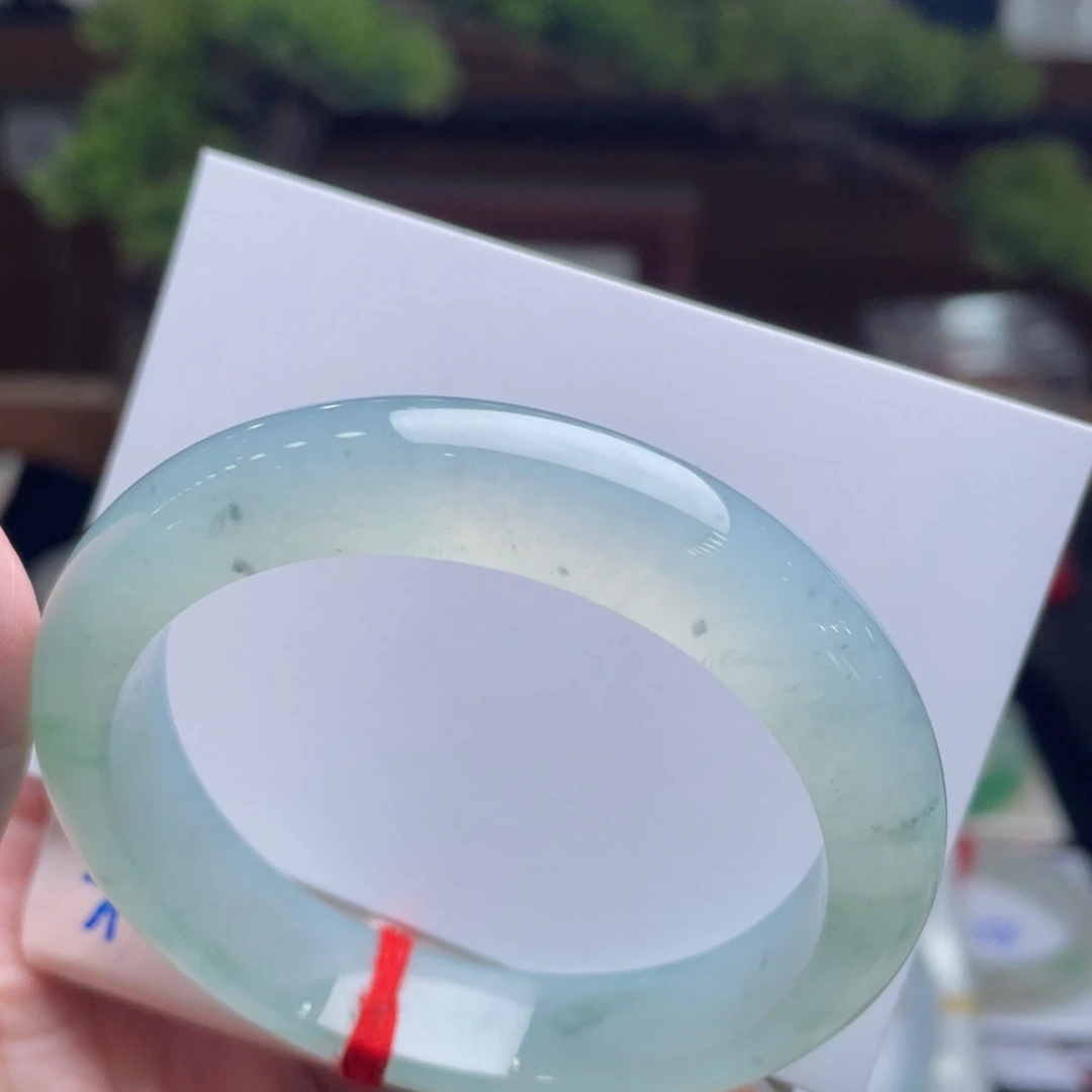 翡翠未镶嵌手镯56薄荷蓝晴水 起冰起光