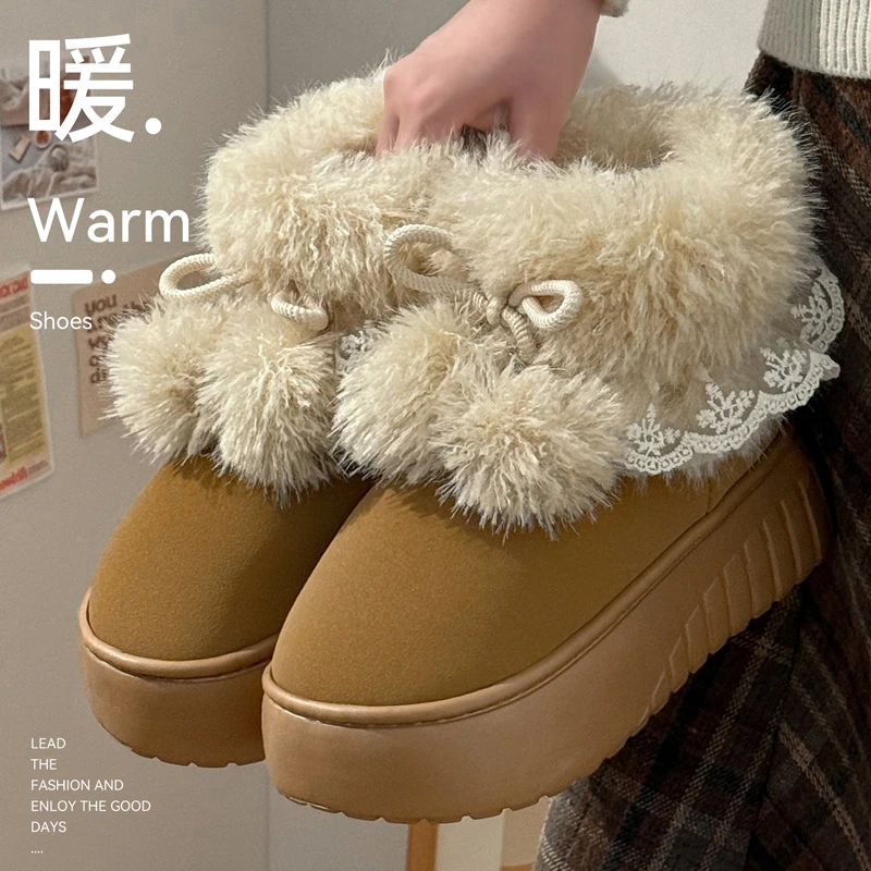 猫力高帮厚底毛毛绒棉拖鞋女款冬季2025新款网红爆款加绒保暖外穿