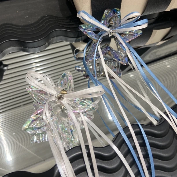 E4301 精致芭蕾风抓夹飘带星星ins风女后脑勺气质高级优雅鲨鱼夹