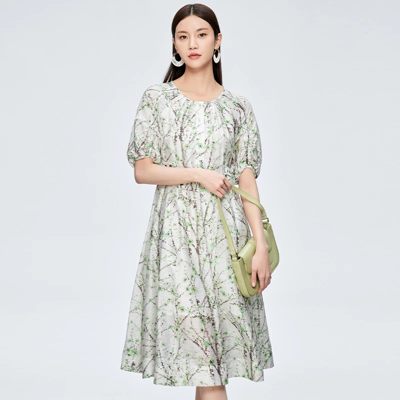 复古收腰短袖大摆连衣裙女152C1026