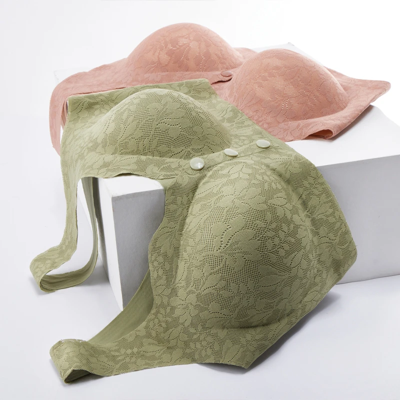 哺乳内衣女士美背夏季薄款大码聚拢前扣蕾丝无痕冰丝无钢圈文胸罩