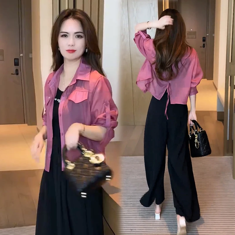 春秋宽松型薄款女减龄秋季显瘦夏季纯色上衣女装休闲2g衬衫