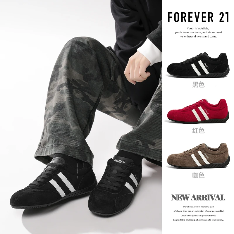 F21超火黑色德训鞋男款2025年秋季新款百搭通勤休闲板鞋潮流男鞋