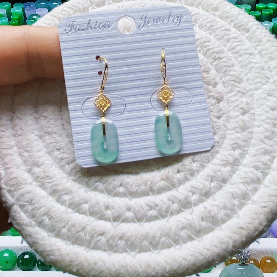 翡翠18K金镶嵌耳饰