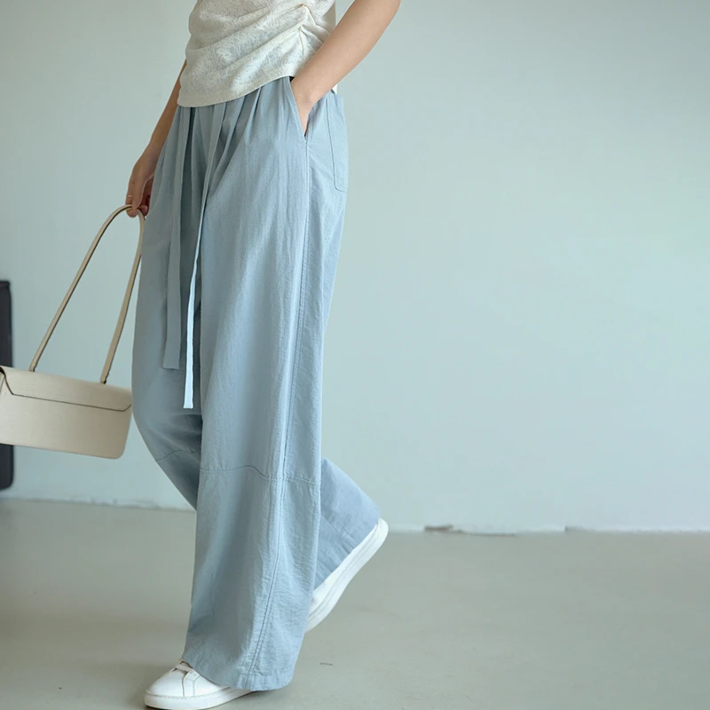 原水2025夏季新款薄款垂感蓝色休闲裤女夏阔腿裤裤子B59008