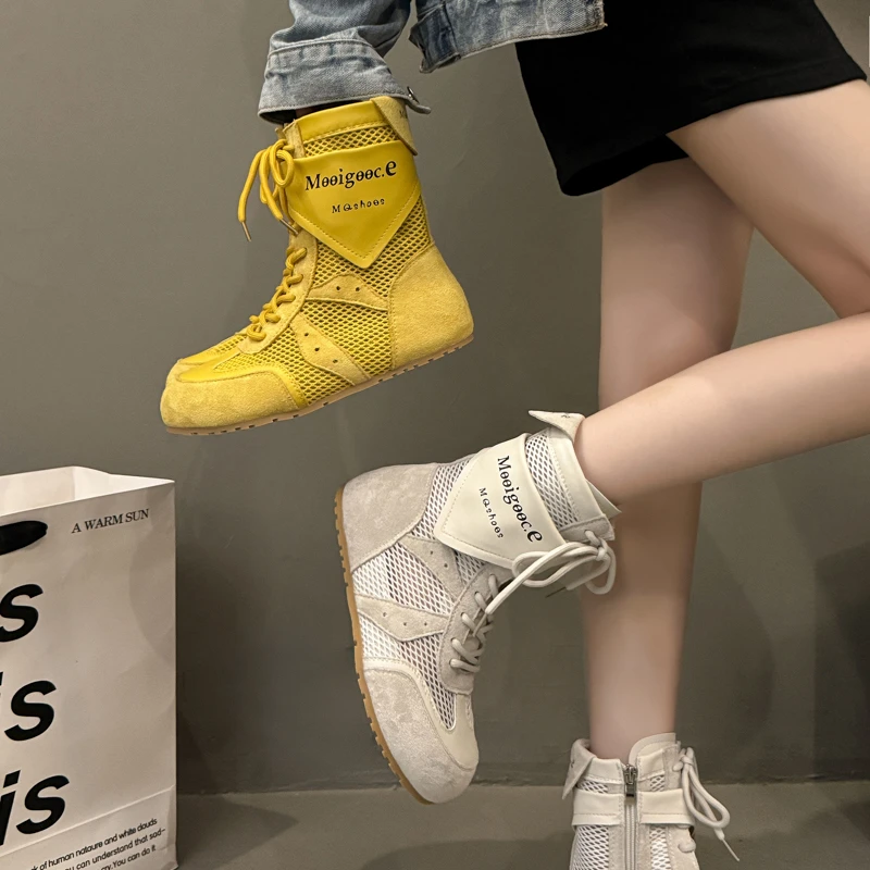 欧洲站潮流时尚女鞋网面高筒马丁靴网靴女鞋夏季透气厚底高帮女鞋